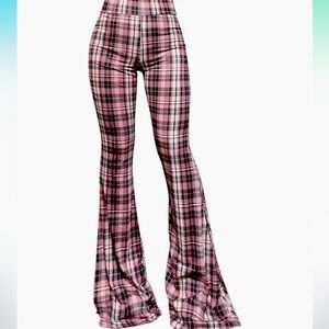 Plaid elastic waist Flared Women's Pants. EUC